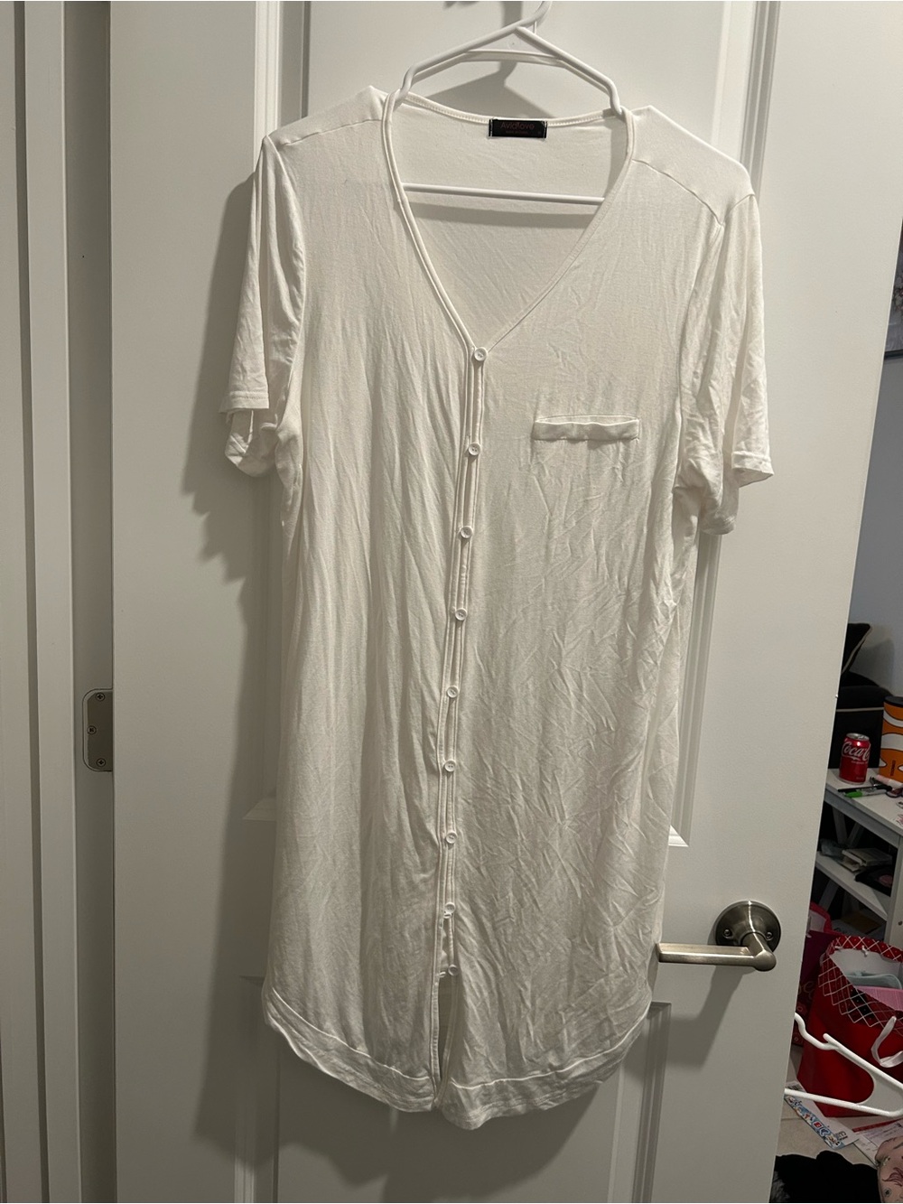 White Button-Front Sleep Shirt